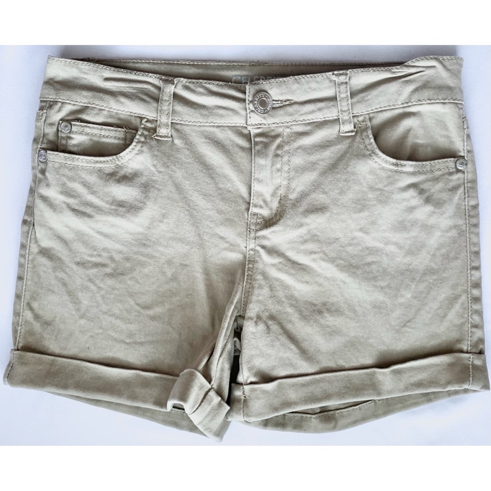High Waisted Rolled Shorts Beige